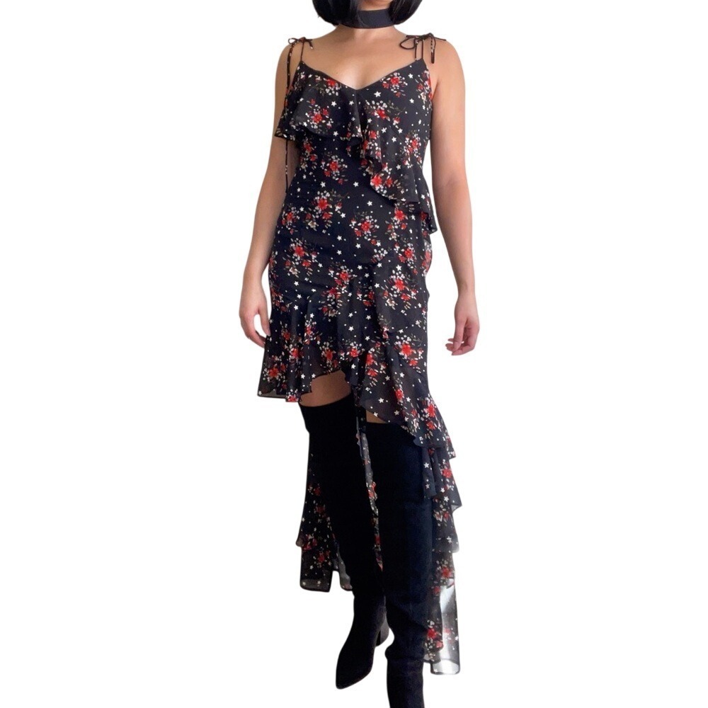 Fashion Nova Whimsigoth Celestial Floral Star Layered Ruffle Maxi Dress